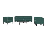 vidaXL Set Divani Chesterfield 3pz con Cuscini Verde Scuro Velluto