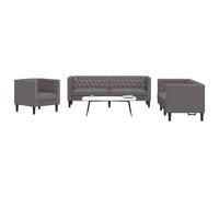 vidaXL Set Divani Chesterfield 3pz Grigio in Similpelle