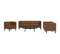 vidaXL Set Divani Chesterfield 3pz Marrone in Similpelle Scamosciata
