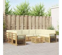 vidaXL Set divani con cuscino 10 pcs Bianco e Crema Poliestere, Divano Sezionale Moderno per Giardino, Set Resistente per Esterni, Arredamento Patio per Comfort e Stile