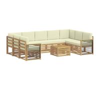 vidaXL Set divani con cuscino 10 pcs Bianco e Crema Poliestere, Mobili da giardino, divano outdoor moderno, set angolare per il patio e terrazza, resistente e confortevole