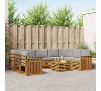 vidaXL Set divani con cuscino 10 pcs Grigio Naturale e Chiaro