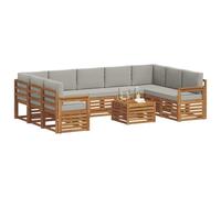 vidaXL Set divani con cuscino 10 pcs Grigio Naturale e Chiaro, Divano Sezionale Moderno per Giardino, Set Resistente per Esterni, Arredamento Patio per Comfort e Stile