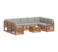 vidaXL Set divani con cuscino 10 pcs Grigio Naturale e Chiaro, Divano Sezionale Moderno per Giardino, Set Resistente per Esterni, Arredamento Patio per Comfort e Stile