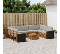 vidaXL Set divani con cuscino 10 pcs Naturale e Grigio Chiaro, Mobili da giardino, divano outdoor moderno, set angolare per il patio e terrazza, resistente e confortevole