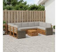 vidaXL Set divani con cuscino 10 pcs Naturale e Grigio Chiaro, Mobili da giardino, divano outdoor moderno, set angolare per il patio e terrazza, resistente e confortevole