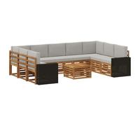 vidaXL Set divani con cuscino 10 pcs Naturale e Grigio Chiaro, Divano Sezionale Moderno per Giardino, Set Resistente per Esterni, Arredamento Patio per Comfort e Stile