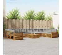 vidaXL Set divani con cuscino 11 pcs Grigio Naturale e Chiaro, Divano da Giardino, Mobili Sezionali Resistenti per Esterni, Set Comfort per Patio e Terrazzo