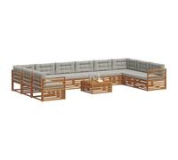 vidaXL Set divani con cuscino 11 pcs Grigio Naturale e Chiaro, Divano da Giardino, Mobili Sezionali Resistenti per Esterni, Set Comfort per Patio e Terrazzo