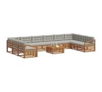 vidaXL Set divani con cuscino 11 pcs Grigio Naturale e Chiaro, Divano da Giardino, Mobili Sezionali Resistenti per Esterni, Set Comfort per Patio e Terrazzo