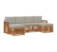 vidaXL Set divani con cuscino 6 pcs Grigio Naturale e Chiaro, Divano da esterno, arredo giardino moderno, sezione robusta, lounge in terrazza, set per patio
