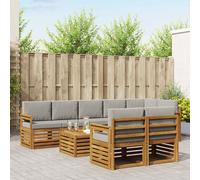 vidaXL Set divani con cuscino 9 pcs Grigio Naturale e Chiaro, Set divano moderno da giardino, mobile sezionale resistente, lounge in acacia, seduta patio contemporanea, decor per esterni