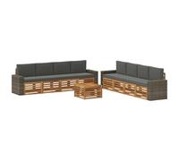 vidaXL Set divani con cuscino 9 pcs Legno di Acacia Massello, Divano da esterno, mobile modulare per giardini, lounge patio, set comodo e resistente per la terrazza