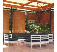 vidaXL Set Divani da Giardino 10 pz con Cuscini Bianchi Legno di Pino
