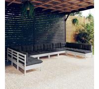vidaXL Set Divani da Giardino 10 pz con Cuscini Bianchi Legno di Pino