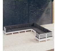 vidaXL Set Divani da Giardino 10 pz con Cuscini Bianchi Legno di Pino