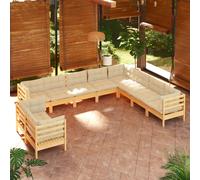 vidaXL Set Divani da Giardino 10 pz con Cuscini Crema in Massello di Pino