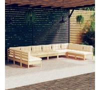 vidaXL Set Divani da Giardino 10 pz con Cuscini Crema Massello di Pino