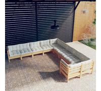 vidaXL Set Divani da Giardino 10 pz con Cuscini Crema Massello di Pino