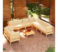 vidaXL Set Divani da Giardino 10 pz con Cuscini Crema Massello di Pino