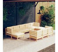 vidaXL Set Divani da Giardino 10 pz con Cuscini Crema Massello di Pino