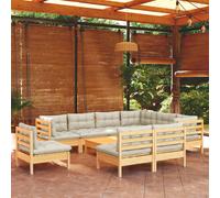 vidaXL Set Divani da Giardino 10 pz con Cuscini Crema Massello di Pino
