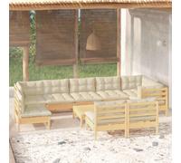 vidaXL Set Divani da Giardino 10 pz con Cuscini Crema Massello di Pino