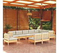 vidaXL Set Divani da Giardino 10 pz con Cuscini Crema Massello di Pino