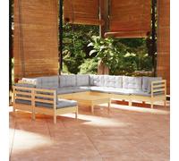 vidaXL Set Divani da Giardino 10 pz con Cuscini Grigi Massello di Pino