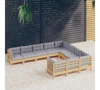 vidaXL Set Divani da Giardino 10 pz con Cuscini Grigi Massello di Pino