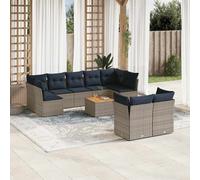 DIVANI DA GIARDINO VIDAXL 10 pz con Cuscini Grigio in Polyrattan - 3256145