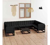 VidaXL Set Divani da Giardino 10 pz con Cuscini in Pino Massello Nero