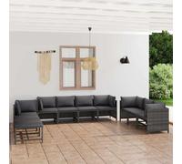 vidaXL Set Divani da Giardino 10 pz con Cuscini in Polyrattan Grigio