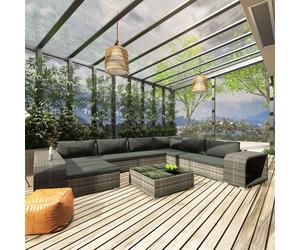 vidaXL Set Divani da Giardino 10 pz con Cuscini in Polyrattan Grigio