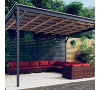 vidaXL Set Divani da Giardino 10 pz con Cuscini in Polyrattan Marrone