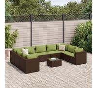 vidaXL Set Divani da Giardino 10 pz con Cuscini in Polyrattan Marrone