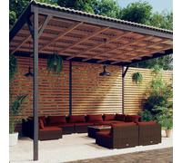 vidaXL Set Divani da Giardino 10 pz con Cuscini in Polyrattan Marrone