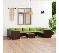 vidaXL Set Divani da Giardino 10 pz con Cuscini in Polyrattan Marrone