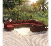 vidaXL Set Divani da Giardino 10 pz con Cuscini in Polyrattan Marrone