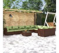vidaXL Set Divani da Giardino 10 pz con Cuscini in Polyrattan Marrone
