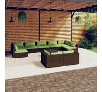 vidaXL Set Divani da Giardino 10 pz con Cuscini in Polyrattan Marrone