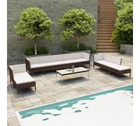 vidaXL Set Divani da Giardino 10 pz con Cuscini in Polyrattan Marrone