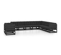 VidaXL Set Divani da Giardino 10 pz con Cuscini Massello di Pino Nero