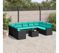 vidaXL Set Divani da Giardino 10 pz con Cuscini Nero in Polyrattan