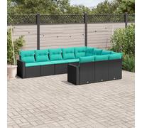 vidaXL Set Divani da Giardino 10 pz con Cuscini Nero in Polyrattan
