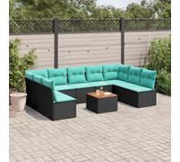 vidaXL Set Divani da Giardino 10 pz con Cuscini Nero in Polyrattan