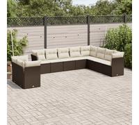 vidaXL Set Divani da Giardino 10pz con Cuscini in Polyrattan Marrone