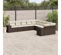 vidaXL Set Divani da Giardino 10pz con Cuscini in Polyrattan Marrone
