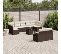 vidaXL Set Divani da Giardino 10pz con Cuscini in Polyrattan Marrone