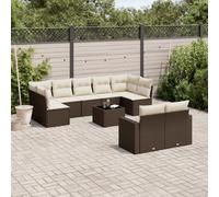 vidaXL Set Divani da Giardino 10pz con Cuscini in Polyrattan Marrone